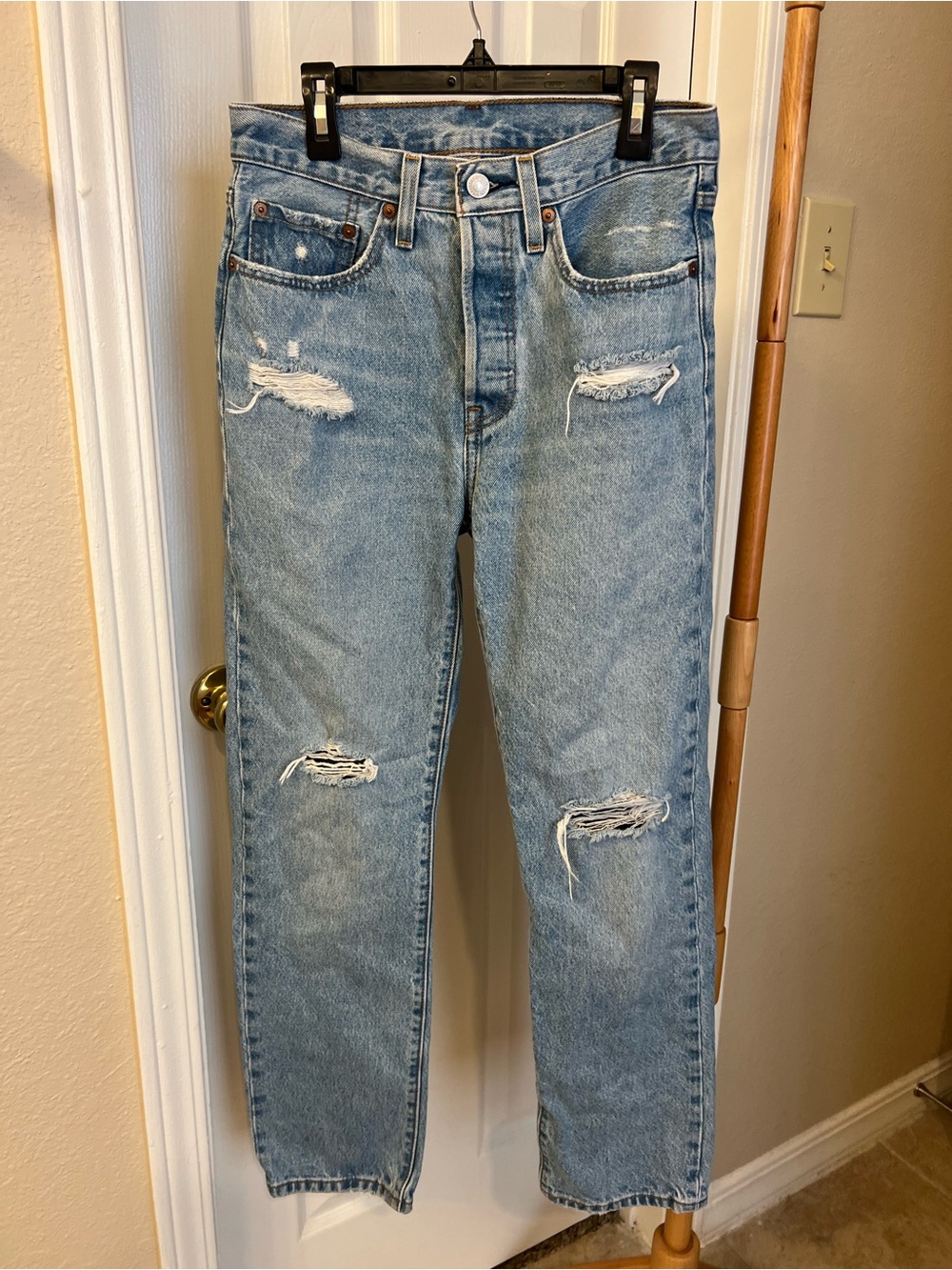 Levi's Light Wash Straight Leg Distressed Jeans